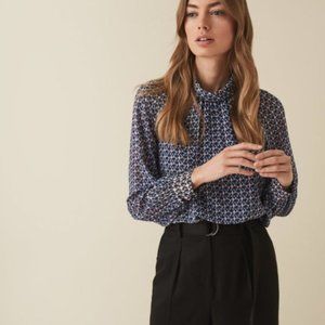 Reiss Sz 6 Tatiana High Neck Geometric Blouse Top